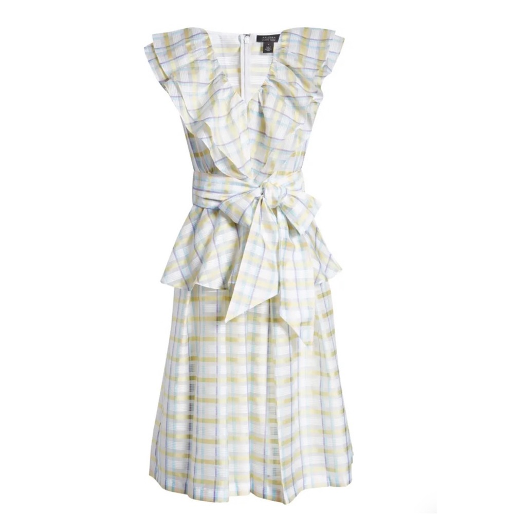 Halogen x Atlantic-Pacific Bow Front Plaid Ruffle Dress